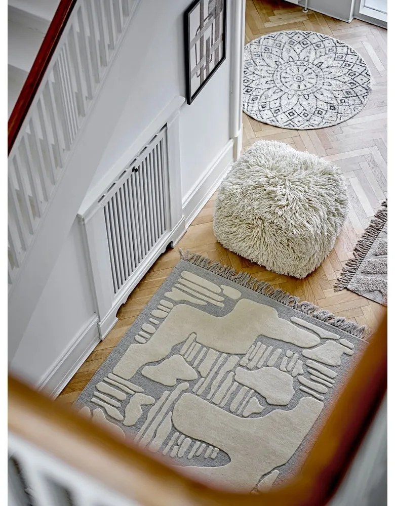 Poggiapiedi color crema in lana Lomba - Bloomingville