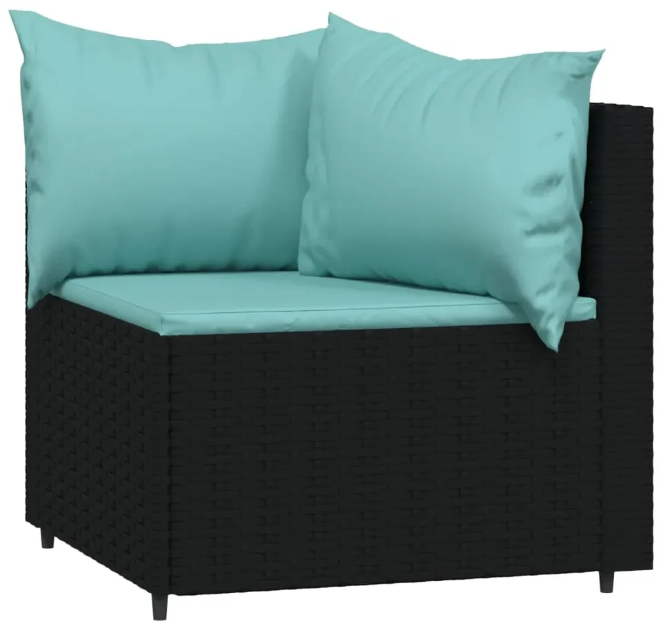 Set divani da giardino 3 pz con cuscini nero in polyrattan