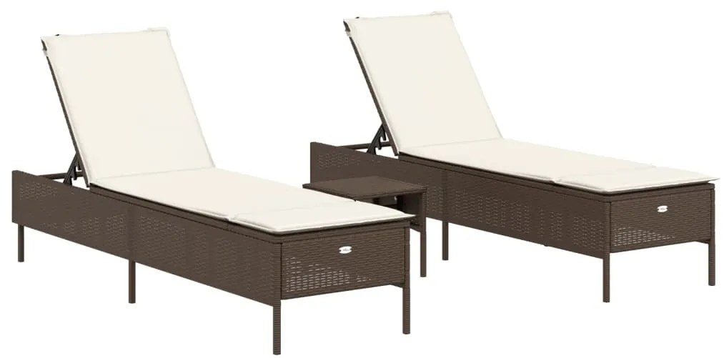 Set lettini prendisole con cuscini 3pz marrone in polyrattan