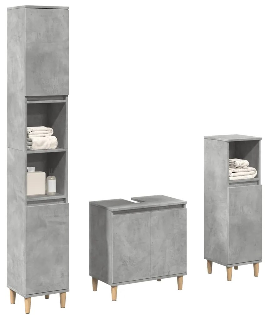 Set Mobili Da Bagno 3 Pz Grigio Cemento İn Legno Multistrato /