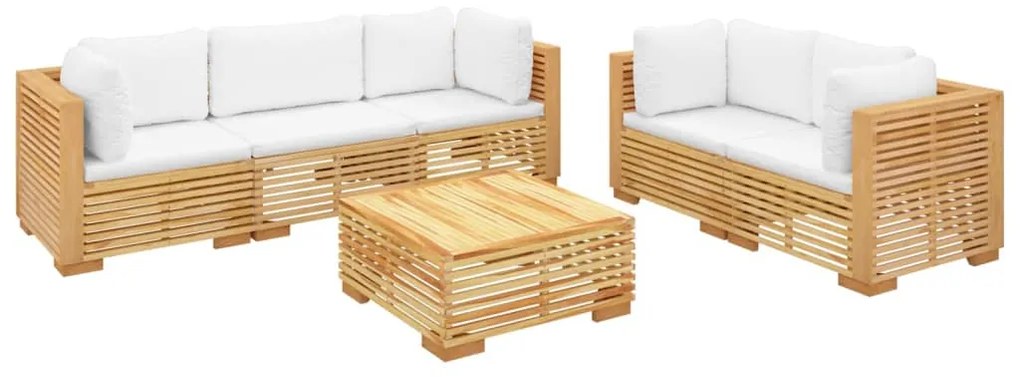 Set divani da giardino 6 pz con cuscini legno massello di teak