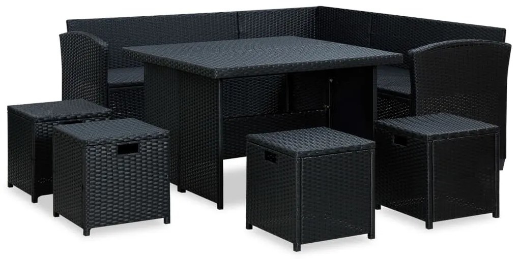 Set divani da giardino 6 pz con cuscini in polyrattan nero