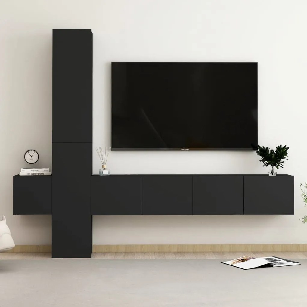 Set di mobili porta tv 5 pz nero in legno multistrato