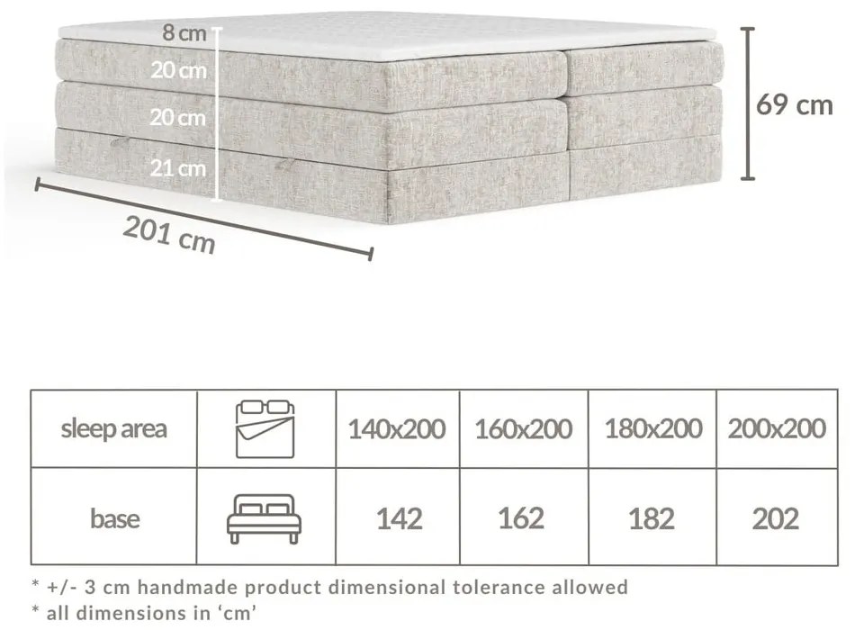 Letto boxspring beige con contenitore/senza testiera 180x200 cm Juniper – Maison de Rêve