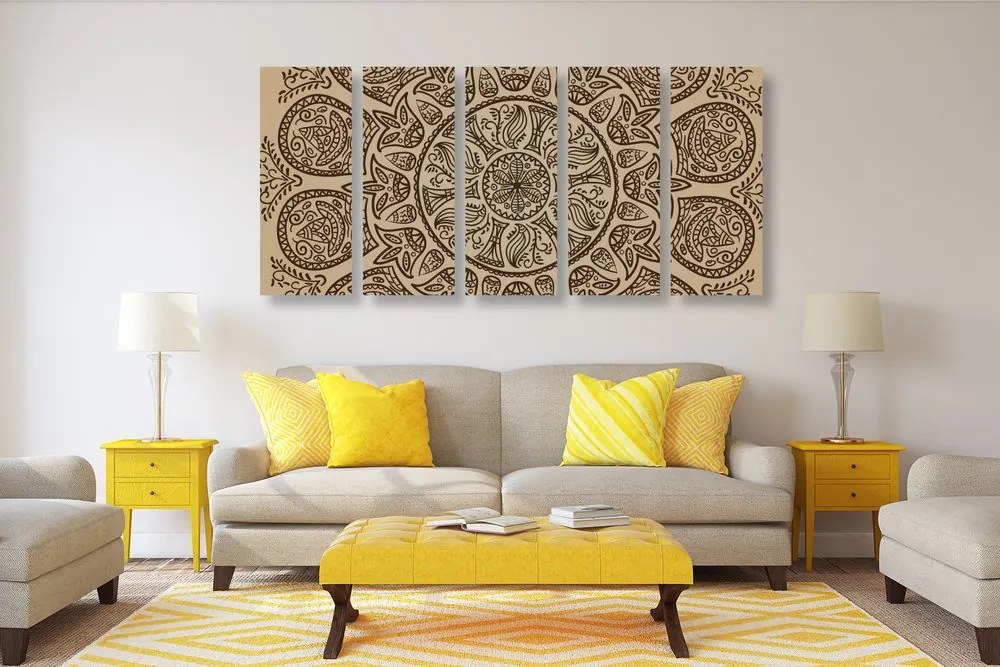 Quadri 5 pezzi – Mandala con motivo naturale astratto