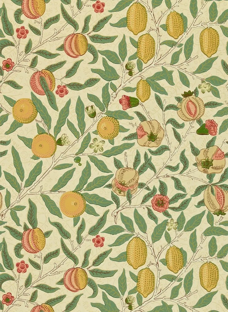Morris & Co Carta da parati Fruit - Beige/ Gold/ Coral