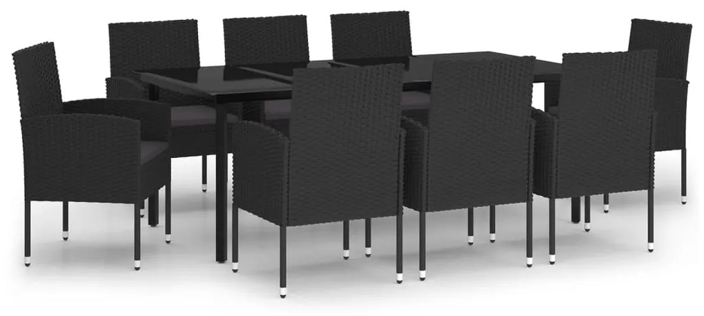 Set da pranzo da giardino 9 pz nero