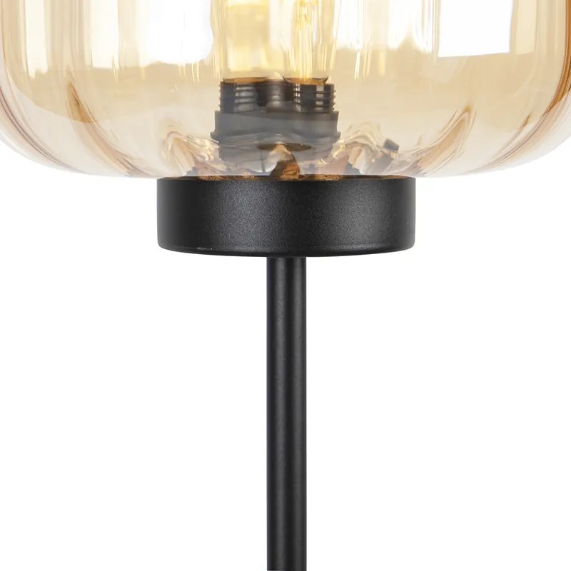 Lampada da terra di design nera con vetro ambrato - Qara