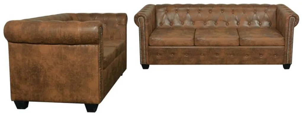 Set divani chesterfield a 2 posti e a 3 posti marrone