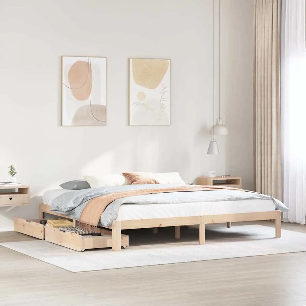 Giroletto Con Cassetti 200x200 Cm İn Legno Massello Di Pino /