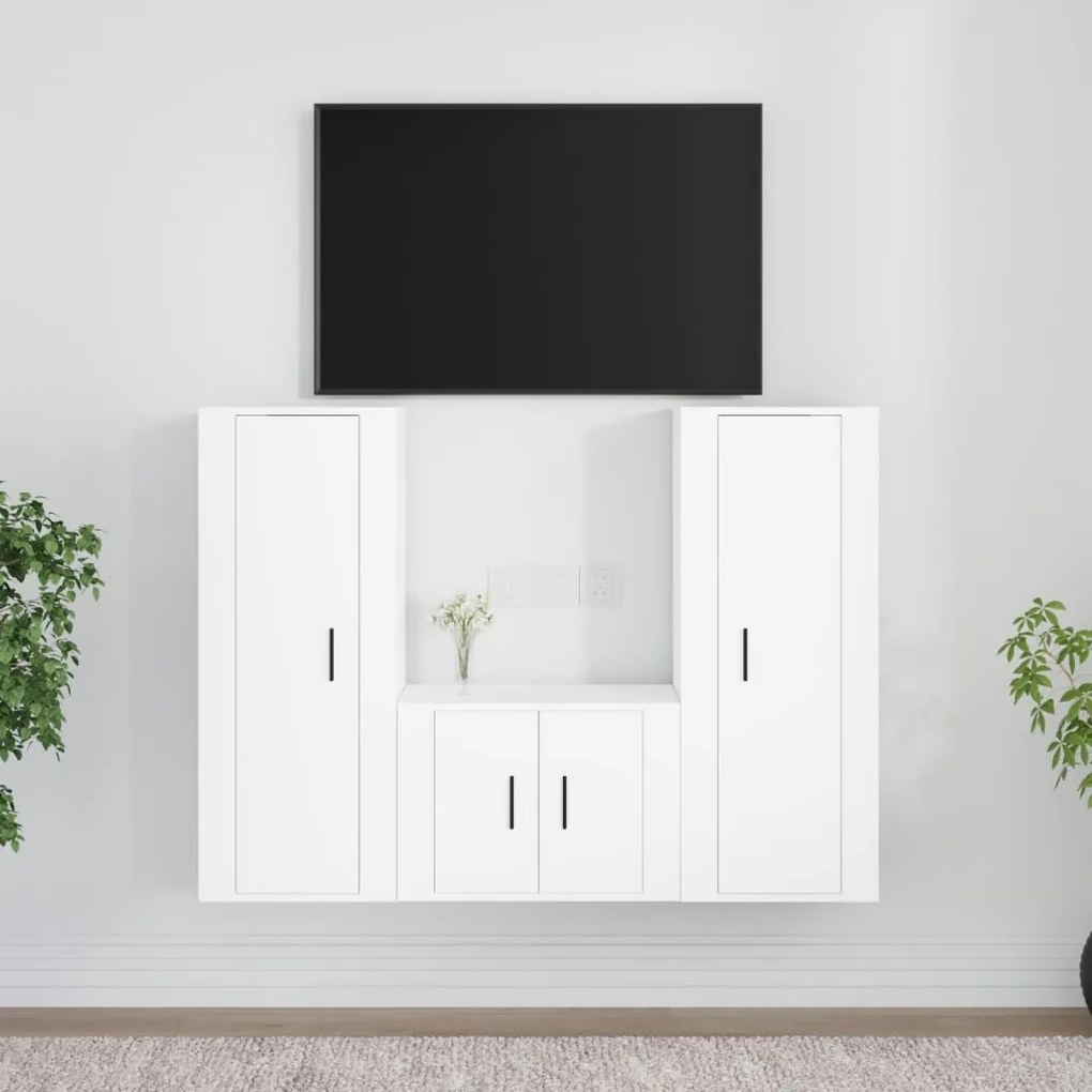 Set Mobili Porta Tv 3 Pz Bianco İn Legno Multistrato /
