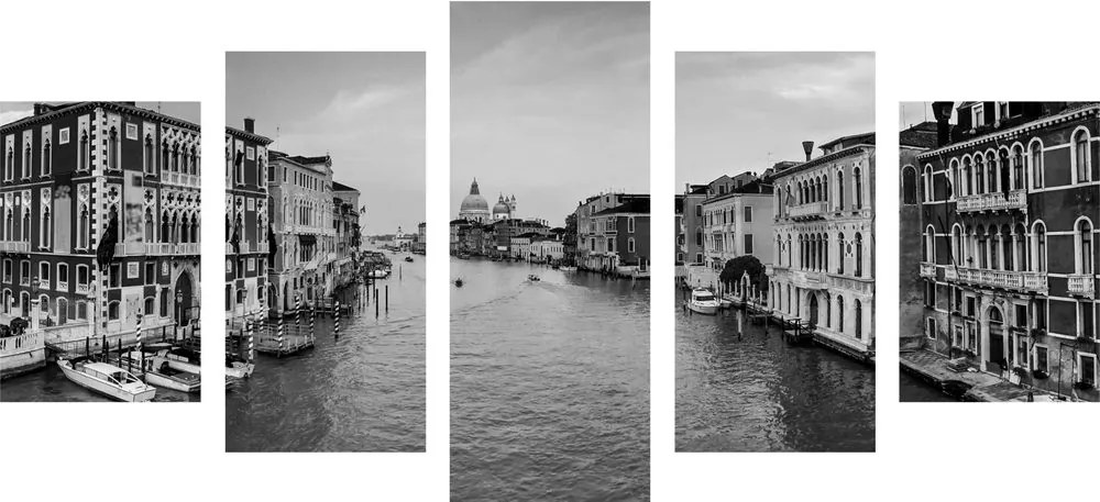 Quadri 5 pezzi – Canale famoso a Venezia in bianco e nero