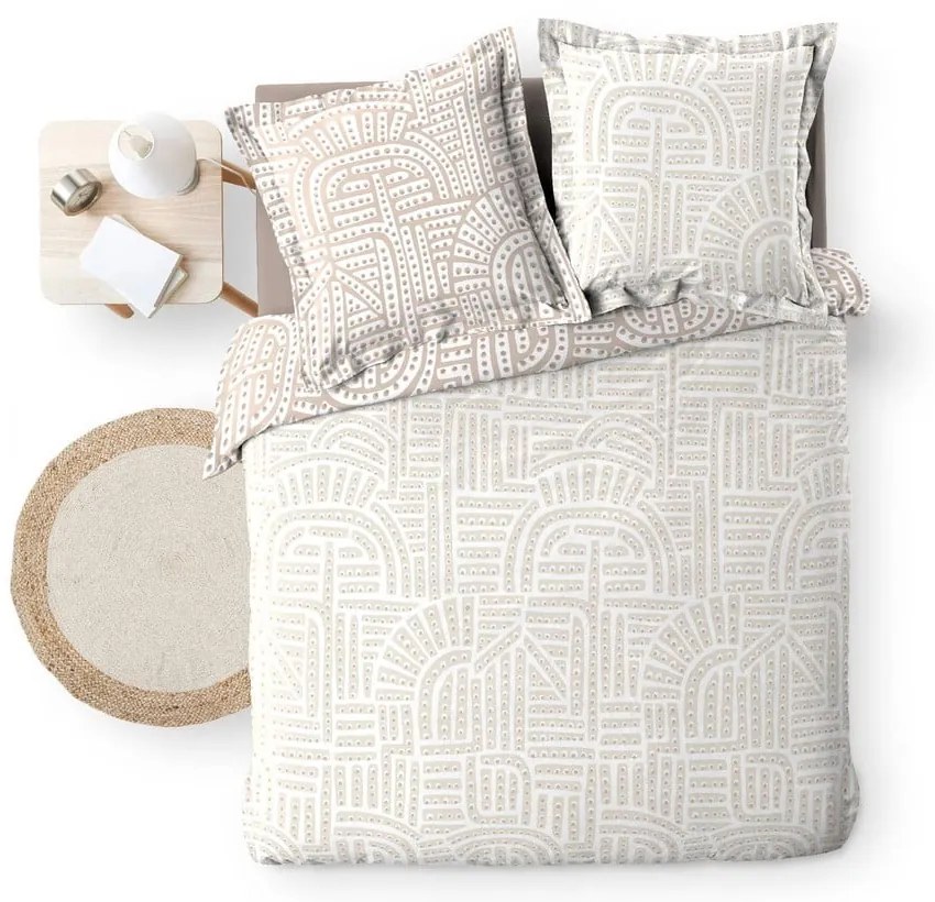 Set copripiumino e federa bianco/beige in percalle di cotone per letto matrimoniale ed esteso 240x220 cm Eliot – douceur d'intérieur