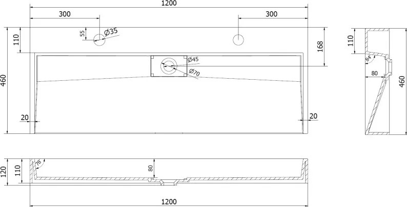 Mexen Ava lavabo da appoggio in conglomerato 2/O 120 x 46 cm, bianco - 23011202