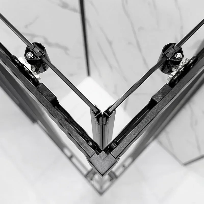 Box doccia 3 lati 70x100x70 in vetro temperato trasparente doppio scorrevole con profili neri Tay