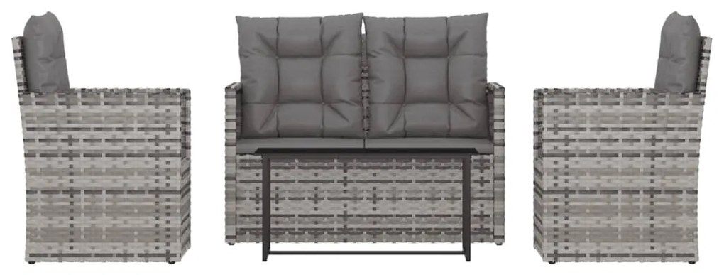 Set Divani da Esterno 4 pz con Cuscini in Polyrattan Grigio