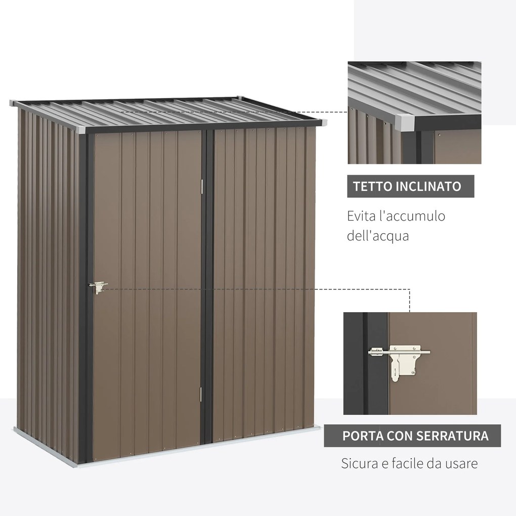 Casetta Box da Giardino 161,5x94,5x196 cm Porta Attrezzi con Catenaccio in Acciaio Marrone...
