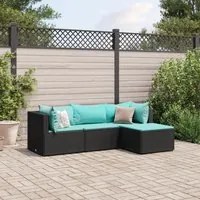 Set Divani da Giardino 4 pz con Cuscini Nero in Polyrattan 3308052