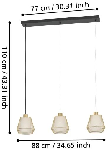 Eglo 900897 - Lampadario a sospensione con filo CIUDADELA 3xE27/40W/230V