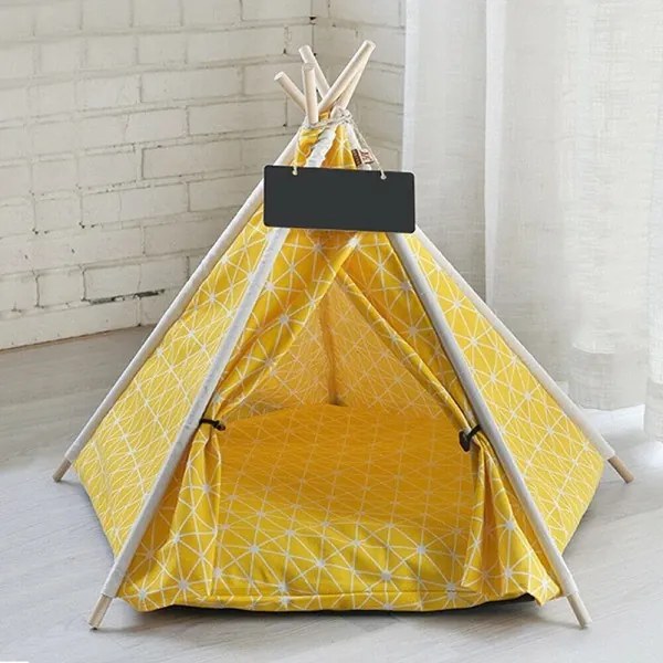 Trade Shop - Tenda Cuscino Pieghevole Giallo Grande Animali Domestici Gatto Cane 50x50x70cm