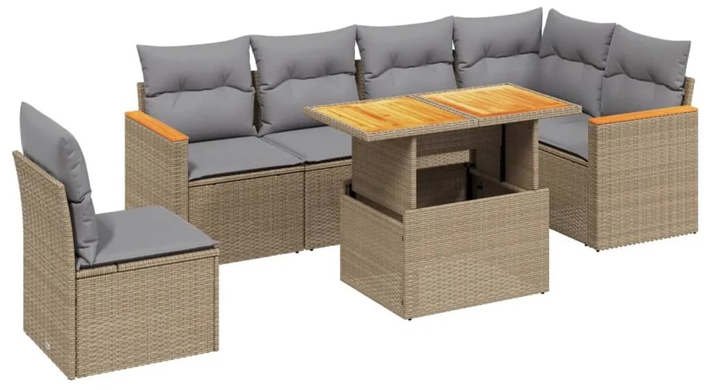 Set divani da giardino 7 pz con cuscini beige in polyrattan