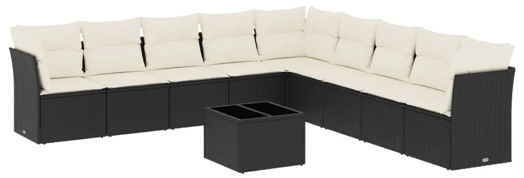 Set divani da giardino 10pz con cuscini in polyrattan nero