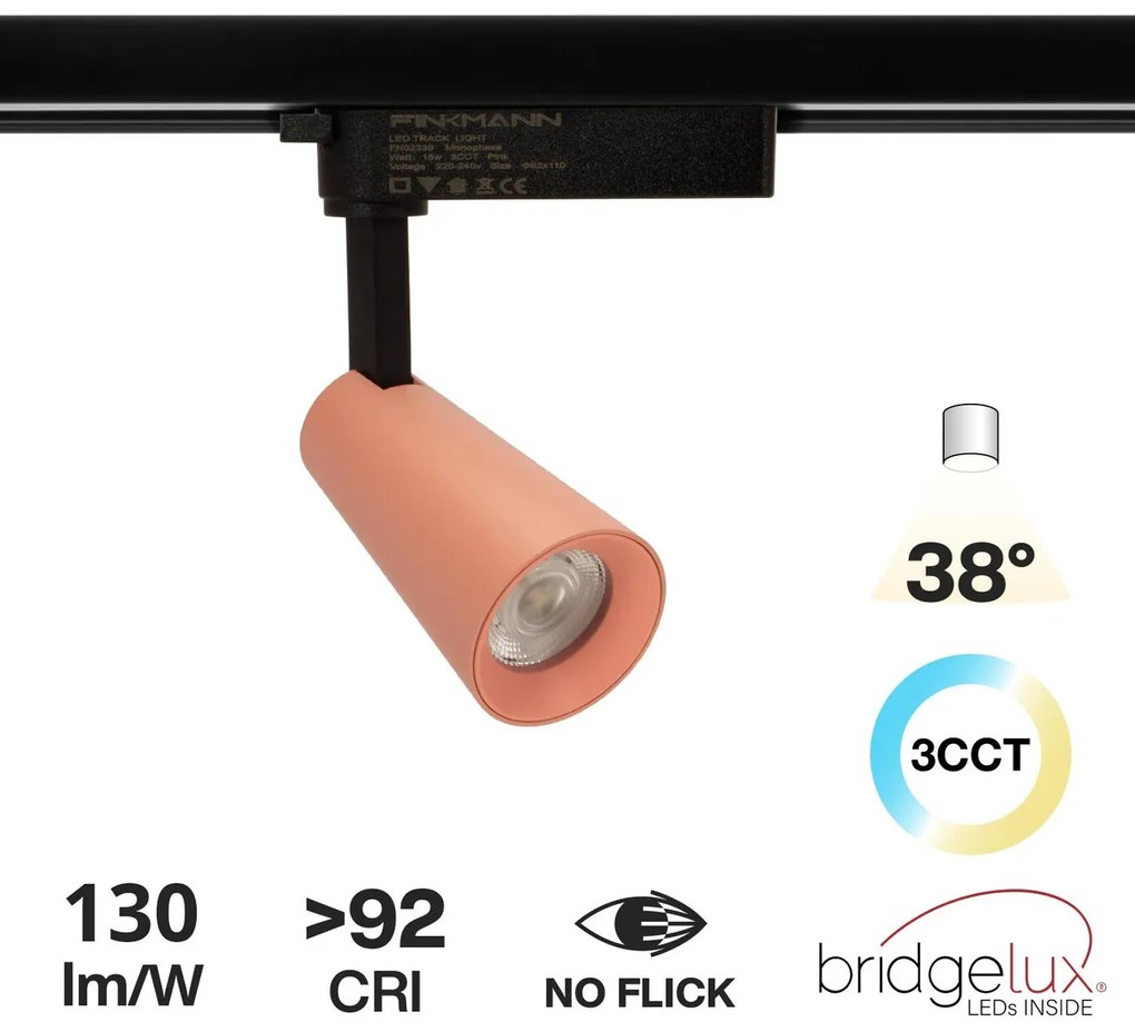 Faro LED 15W Monofase Rosa CRI92 Bianco Variabile 38° - Bridgelux LED Colore Bianco Variabile CCT