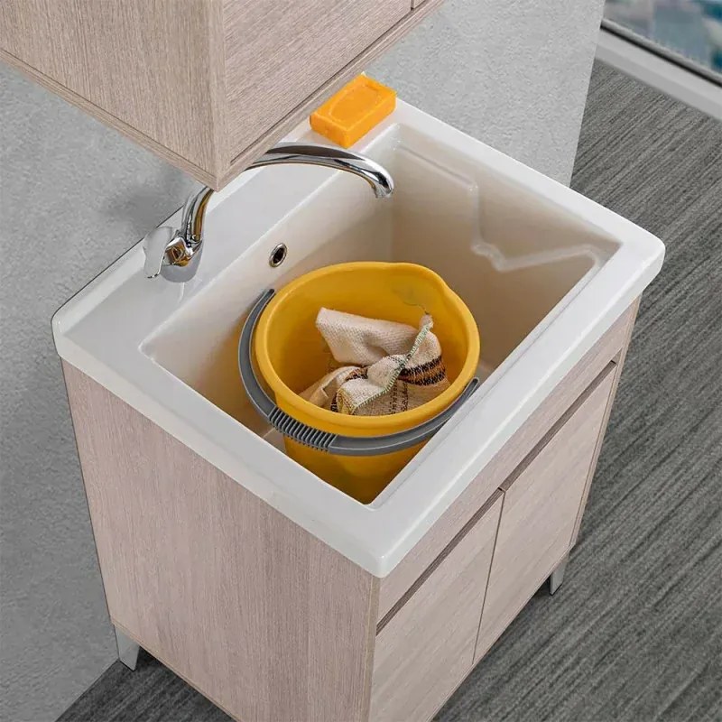 Vasca lavatoio 60x50 cm in ceramica bianca con foro rubinetto a sinistra
