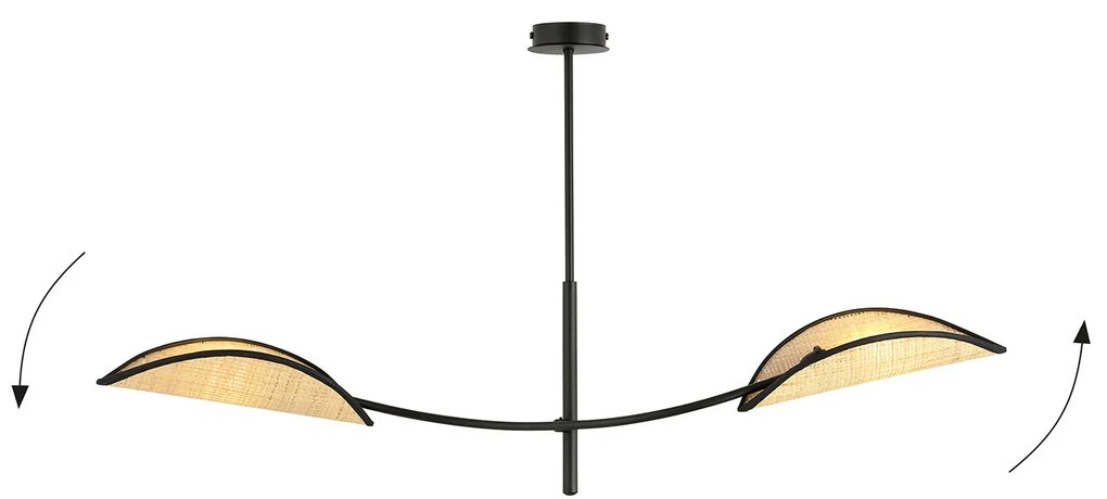 Sospensione Nordica 2 Luci Ares In Acciaio E Rattan Con Bracci Regolabili