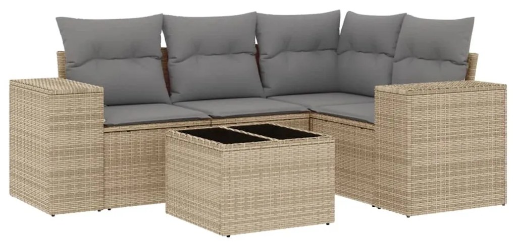 Set divano da giardino 5 pz con cuscini beige in polyrattan