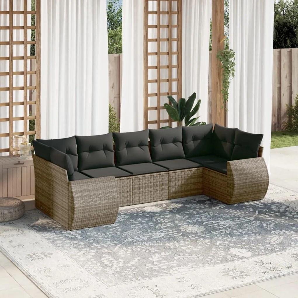 Set divani da giardino 7 pz con cuscini grigio in polyrattan