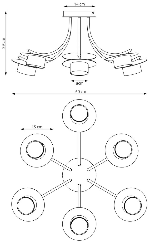Plafoniera Moderna Giunone Acciaio Nero 6 Luci Gx53 Ip20