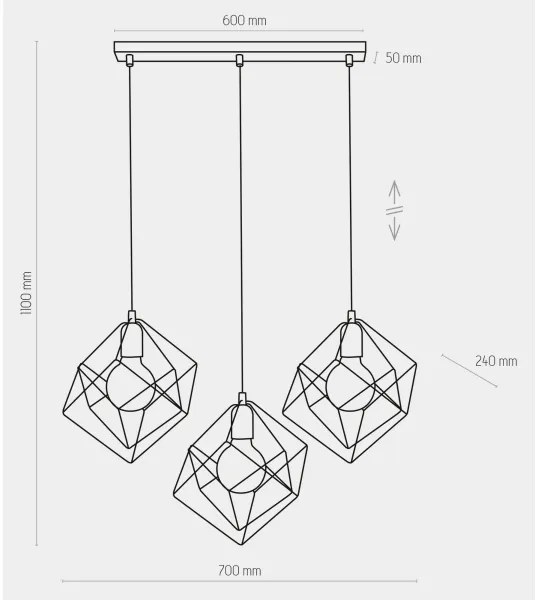 Lampadario a sospensione con filo ALAMBRE 3xE27/60W/230V