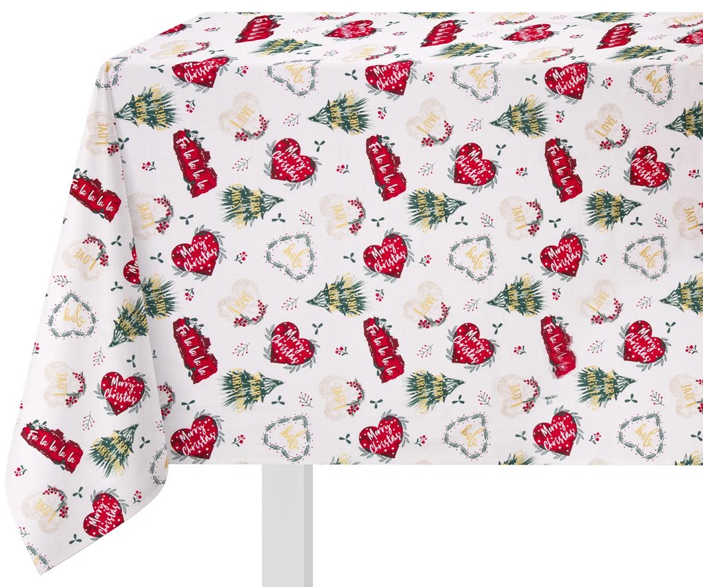 Tovaglia natalizia 140x320 cm cotone cuori