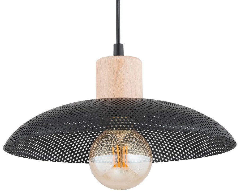 Sospensione Nordica Kobe 1 Luce In Legno E Acciaio Nero