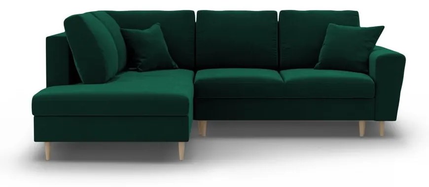 Divano angolare verde allungabile e con contenitore (con penisola a sinistra/a L) con rivestimento in velluto Kyoto – Cosmopolitan Design