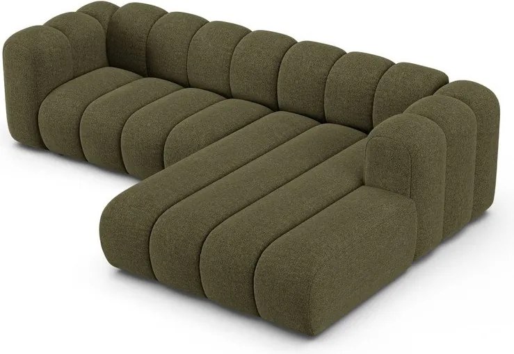 Divano angolare verde (con penisola a destra/con chaise lounge) con rivestimento in ciniglia Lupine – Micadoni