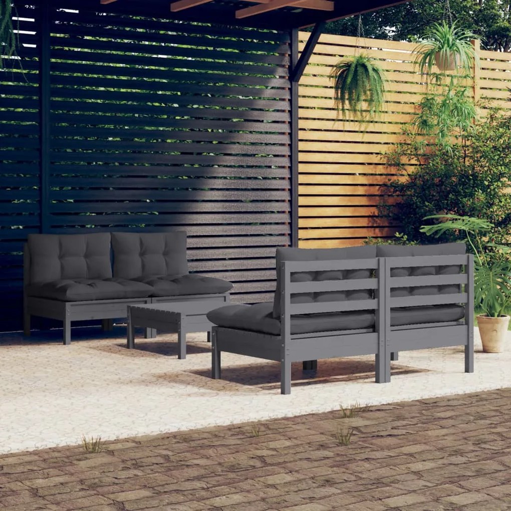 Set divani da giardino 5 pz con cuscini antracite legno di pino