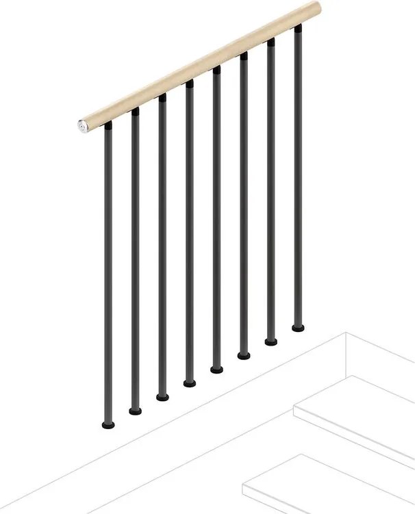 Balaustra in kit IRIS Superiore in acciaio grigio, corrimano in legno faggio, L 102 cm fissaggio a pavimento
