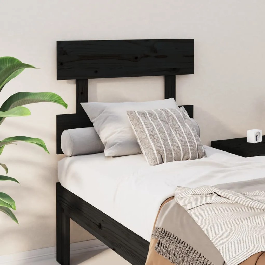 Testiera Per Letto Nera 103,5x3x81 Cm İn Legno Massello Di Pino /