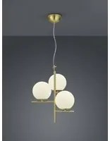 Sospensione 3Luci Sfere Vetro Bianco Ottone 40 cm Pure Trio Lighting