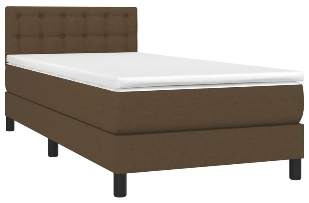 Letto a molle materasso e led marrone scuro 90x190cm in tessuto