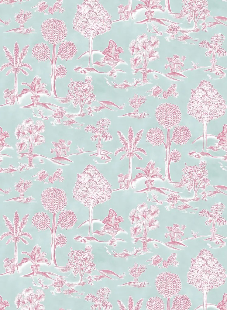 Osborne & Little Tapete Karuna - Aqua/ Raspberry