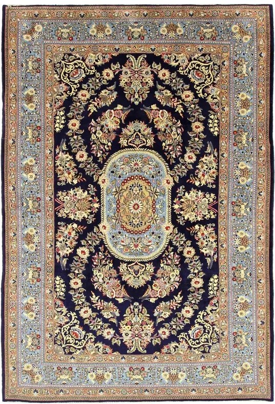 Ghom Tappeto 340 x 230 Blu (Iran) Annodato A Mano
