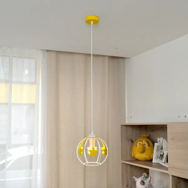 Lampadario a sospensione per bambini STARS 1xE27/15W/230V giallo/bianco