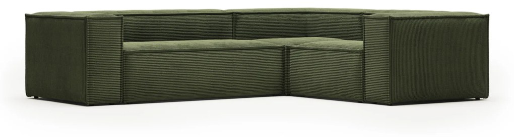 Kave Home - Divano ad angolo Blok 3 posti in velluto a coste spesse verde 290 x 230 cm / 230 cm 290 cm