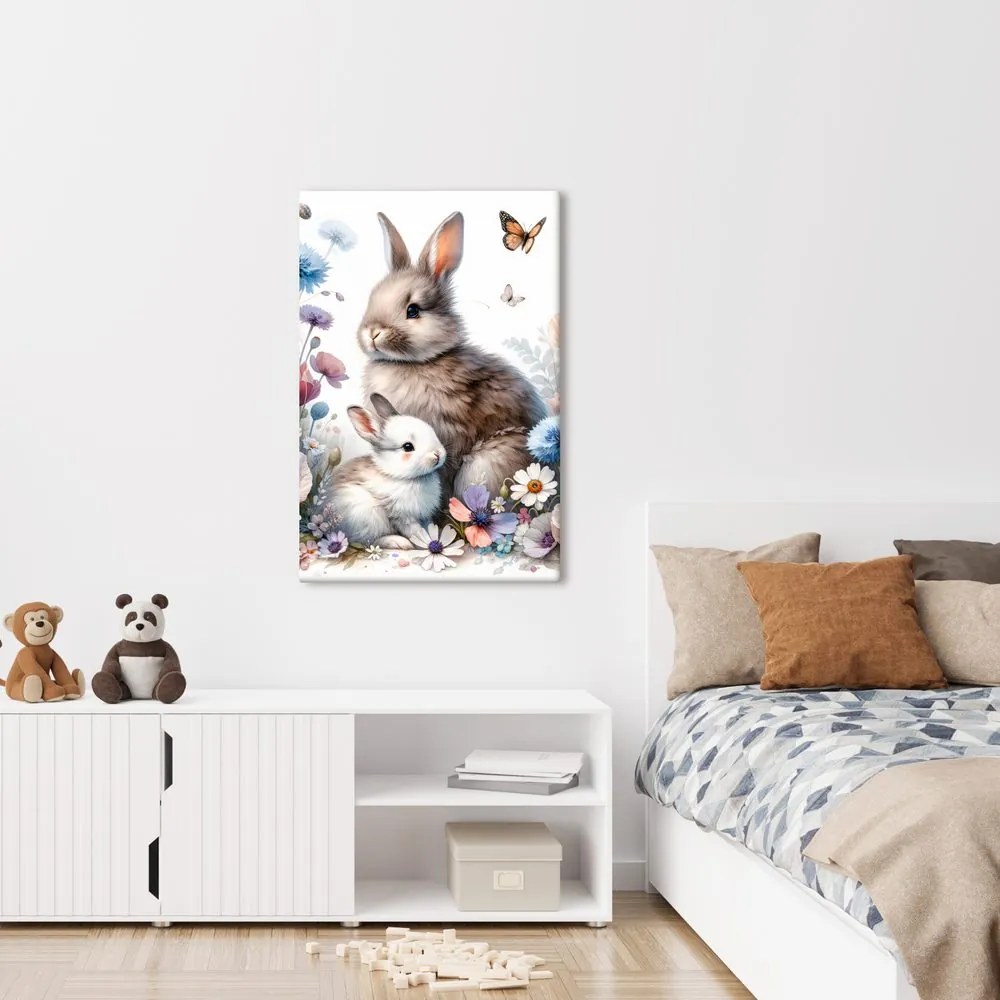Quadro su tela – Dolci coniglietti tra i fiori