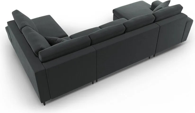 Divano angolare grigio scuro allungabile e con contenitore (con penisola a destra/a U) con rivestimento in velluto Kyoto – Cosmopolitan Design