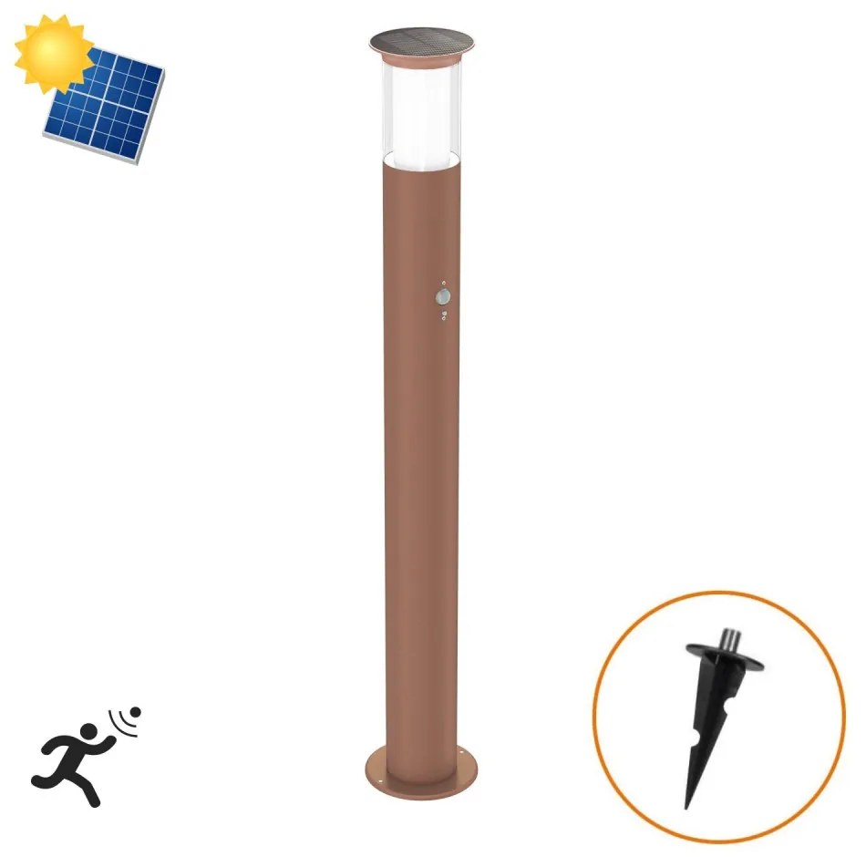 Paletto Solare 80cm in Acciaio Corten con Sensore Movimento e Picchetto Colore Bianco Naturale 4.000K