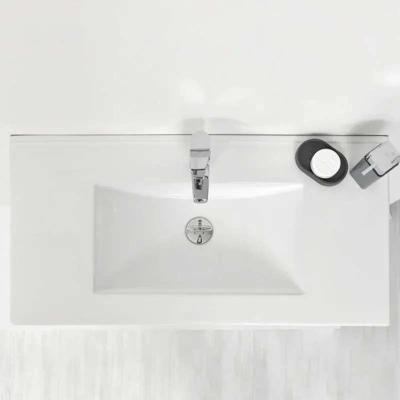 Mobile bagno sospeso 90 cm Duble bianco lucido completo di lavabo e specchio
